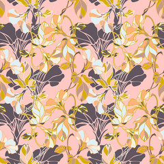 Vector seamless pattern botanical with bindweed. Can be used for printing on paper, textiles, stickers, badges, bijouterie, cards.