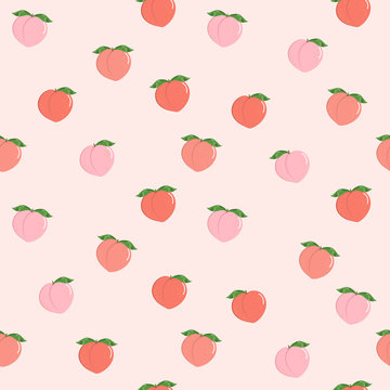 Pink Peach Seamless Pattern. Fresh Fruit Background.