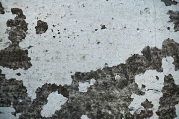 Texture of an old cracked concrete wall. Background image of a worn gray concrete surface