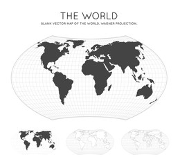 Map of The World. Wagner projection. Globe with latitude and longitude lines. World map on meridians and parallels background. Vector illustration.