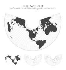 Map of The World. Albers equal-area conic projection. Globe with latitude and longitude lines. World map on meridians and parallels background. Vector illustration.