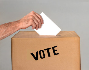 The voter throws the ballot into the ballot box.