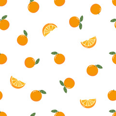 Fresh organic orange seamless pattern. Cute fruit background. -Vector