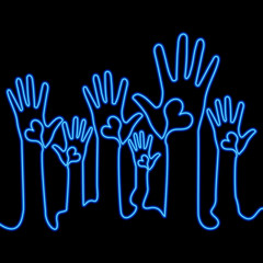 Fototapeta premium One line drawing art hand with heart neon concept