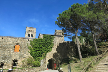 Fototapeta na wymiar Main entrance of the monastery of Sant Pere de Rodes in Cap de Creus Natural Park, in the municipality of El Port de la Selva. Girona, Catalonia, Spain