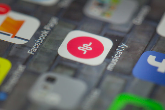 Close up to musical.ly app on iPhone screen, shot in BERLIN, GERMANY - JUNE 6, 2018