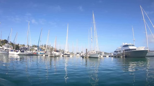 HD footage of Marina with numerous boats and private yachts at Moselle Bay in Noumea, New Caledonia, South Pacific.