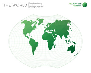 Vector map of the world. Ginzburg VI projection of the world. Yellow Green colored polygons. Energetic vector illustration.