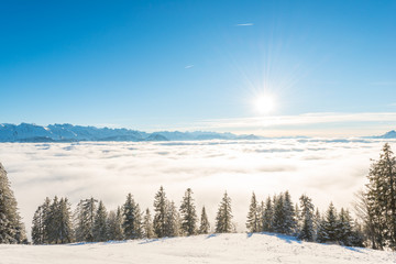  Winter sun on a blue sky. Alps