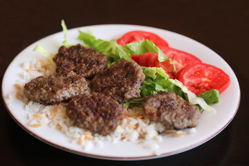 meatball rice meal serving plate