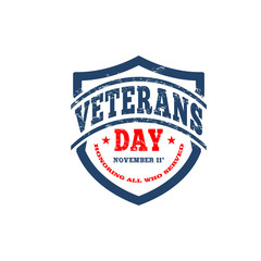 Veterans day, Honoring all who served. Hand lettering greeting card with textured handcrafted letters and background in retro style