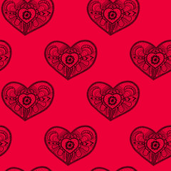 Fototapeta na wymiar Wedding valentine vector seamless pattern with lacy figured handwritten hearts