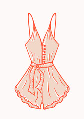 Female summer jumpsuit with buttons isolated on white, hand-drawn