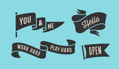 Ribbon Banner. Set of black ribbon banner with text, phrase