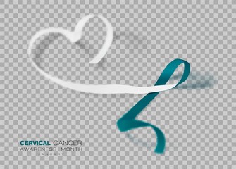 Cervical Cancer Awareness Month. Teal And White Ribbon Isolated On Transparent Background. Vector Design Template For Poster. Illustration.