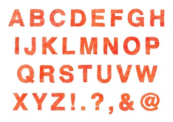 Hand drawn red alphabet letters
