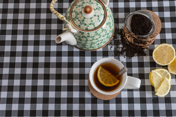 white cup of tea. selective focus