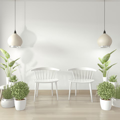 Mock up white chair and decoration in modern white room. 3d rendering