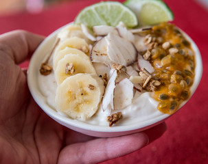 Passion fruit, banana bowl