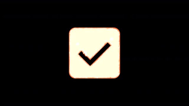 Symbol check square burns out of transparency, then burns again. Alpha channel Premultiplied - Matted with color black
