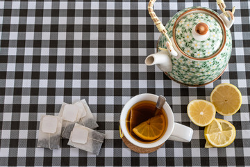 white cup of tea. selective focus