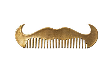 Closeup image of steel comb for beard and mustache isolated at white background.