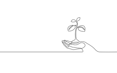 Single continuous line art growing sprout. Plant leaves seed grow soil seedling eco natural farm concept design one sketch outline drawing vector illustration © LuckyStep