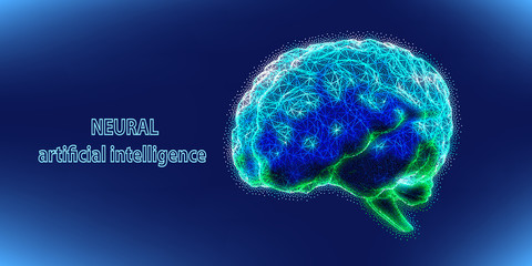 Abstract neural concept brain with points. Artificial intelligence. Science and Technology . Vector illustration.