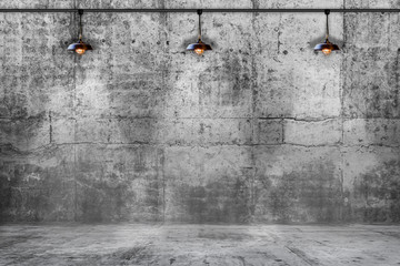 Empty concrete room with three lamps, Background for product display and copy space