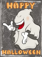 Foto op Plexiglas Vector Happy Helloween-uitnodigingskaart met Cartoon Ghost-wenskaart Happy Moment © liusa