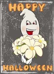 Foto op Plexiglas Vector Happy Helloween Invitation Card with Cartoon Ghost Greeting Card  Happy Moment © liusa