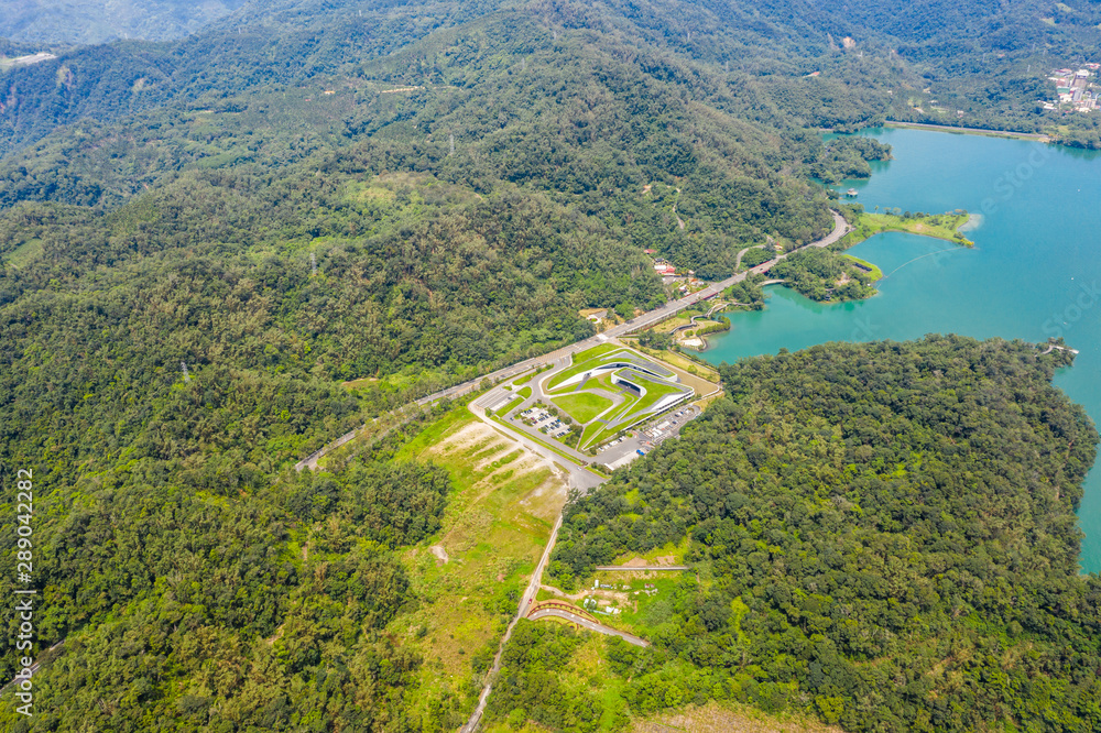 Wall mural aerial landscape with famous xiangshan visitor center