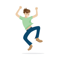 Happy man concept. Jumping male character. Flat style vector illustration. Jumping character isolated on white background. Part of set.