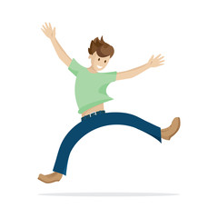 Happy man concept. Jumping male character. Flat style vector illustration. Jumping character isolated on white background. Part of set.