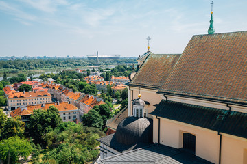 National Stadium and old town view in Warsaw, Poland - obrazy, fototapety, plakaty