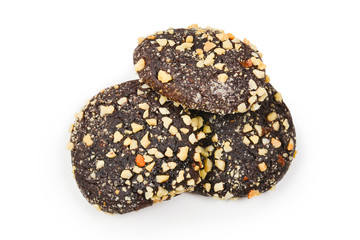 Chocolate cookies isolated on white background.