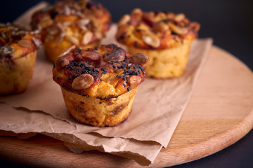delicious diet muffins lie on a plate on the table.