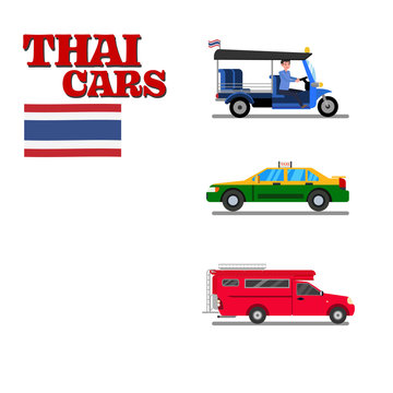 Thai car flat design vector illustration.Thai vehicle sevice.