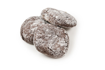 Chocolate cookies isolated on white background.