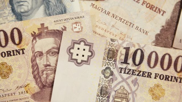 High value hungarian forint denomination notes of 10000, close up