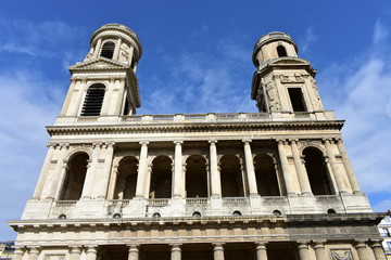 Church of Saint Sulpice neoclassical facade. Latin Quarter, Paris, France.