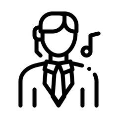 Female Silhouette Singing Song In Opera Vector Icon Thin Line. Musical Notes And Headphones, Concert, Opera And Karaoke Concept Linear Pictogram. Black And White Contour Illustration