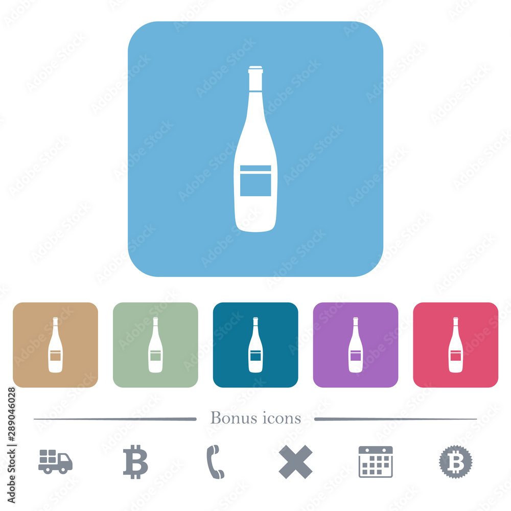 Poster wine bottle with label flat icons on color rounded square backgrounds