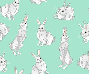 patterns with cute fluffy bunnies standing or sitting