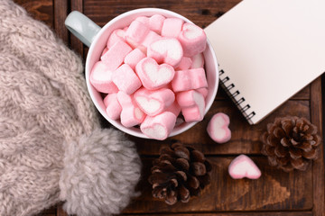 candy marshmallows on table, top view