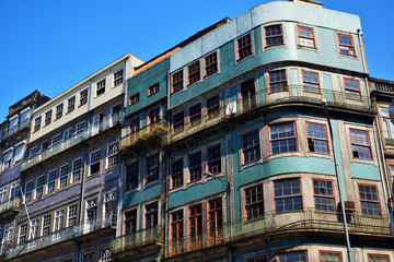 Fototapeta premium Porto, Portugal - August 20th 2015 : focus on antiquated blue building.