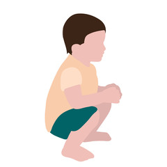 vector, isolated, flat style child, boy sitting