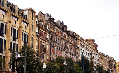 Porto, Portugal - August 20th 2015 : focus on an abandoned building in the city center. They are numerous in Porto. 