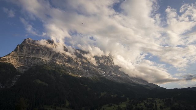 timelapse of the Eiger during sunset.