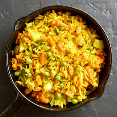 Vegetarian pilaf in frying pan